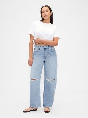 Gap Curvy High Rise Barrel Jeans Light Wash